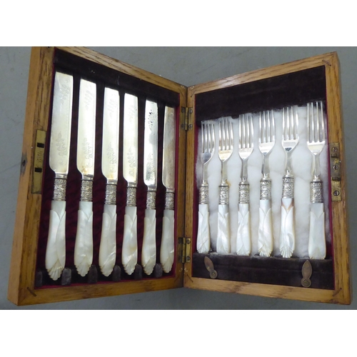 10 - Cutlery and flatware: to include a set of six late Victorian silver plated dessert forks and knives&... 