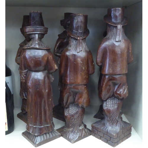 124 - Six stained and carved wooden standing New World figures, possibly Quakers/Plymouth Brethren  18