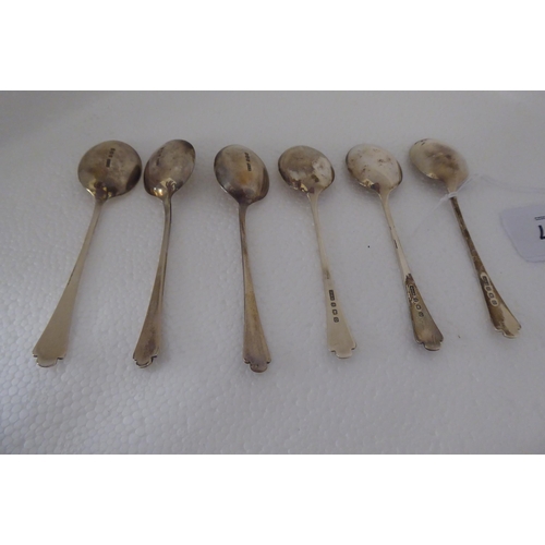 157 - A set of six Art Deco inspired silver teaspoons  cased; and miscellaneous silver flatware  mixed mar... 