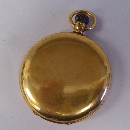 165 - A Waltham 18ct gold cased full hunter pocket watch, the keyless movement faced by a white enamel Ara... 