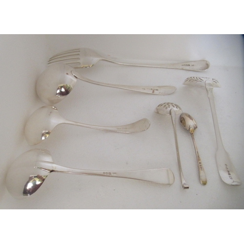 166 - Silver flatware: to include an Irish sauce ladle  mixed marks 