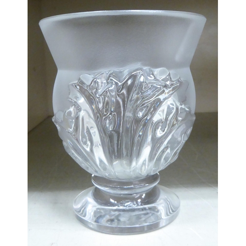 185 - A Lalique opaque glass St Cloud Acanthus leaf vase  bears an etched signature  4.75