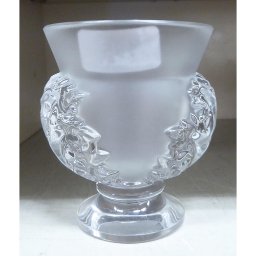 185 - A Lalique opaque glass St Cloud Acanthus leaf vase  bears an etched signature  4.75