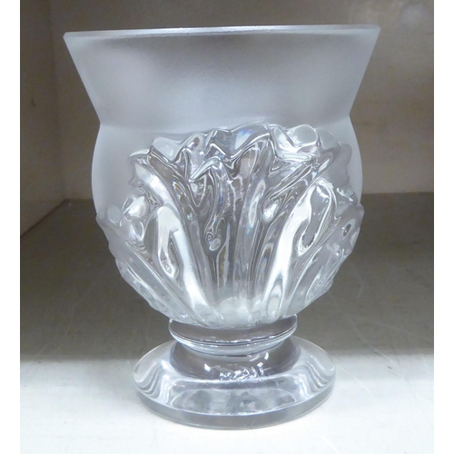 185 - A Lalique opaque glass St Cloud Acanthus leaf vase  bears an etched signature  4.75