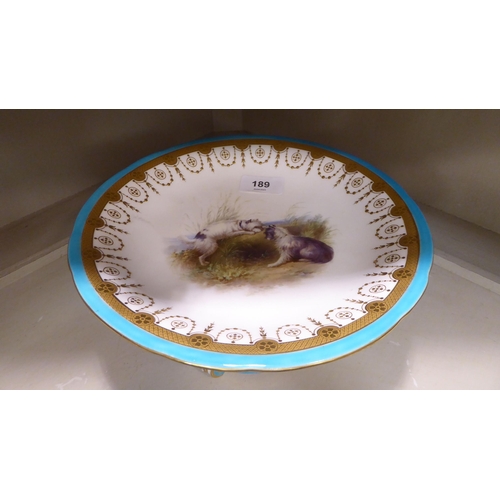 189 - A late Victorian Minton china tazza, decorated with two playful dogs  5