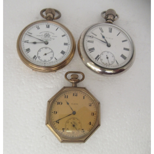 192 - Three pocket watches: to include an Elgin, in an octagonal yellow metal case