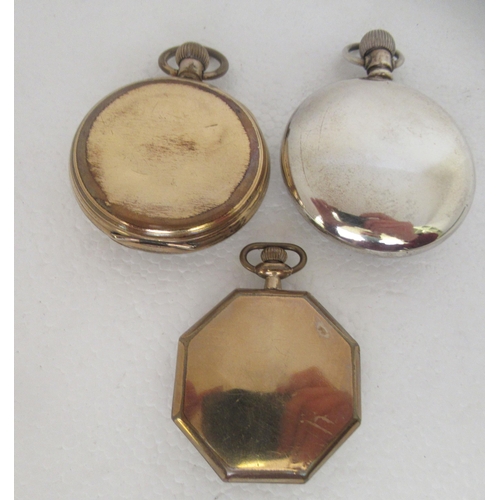 192 - Three pocket watches: to include an Elgin, in an octagonal yellow metal case