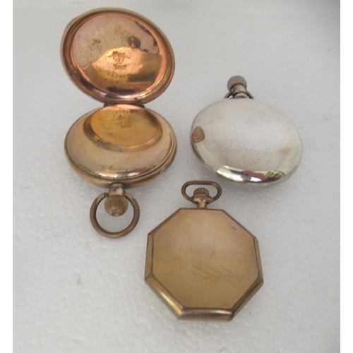 192 - Three pocket watches: to include an Elgin, in an octagonal yellow metal case