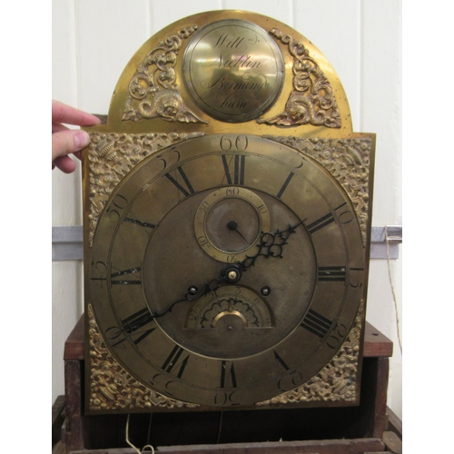 202 - A late 18thC oak longcase clock; the 8 day movement faced by a Roman and Arabic dial with a subsidia... 