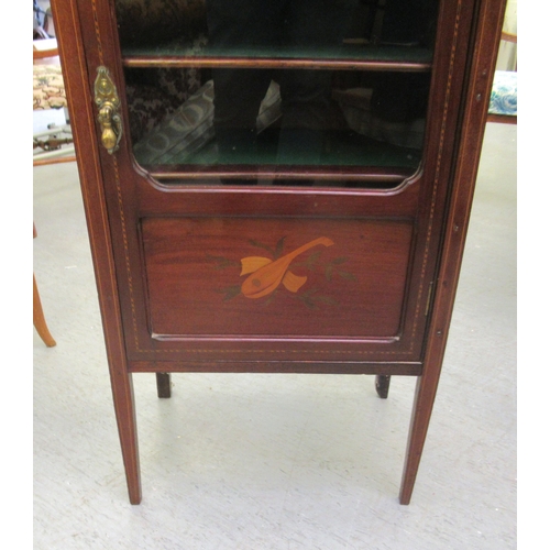 204 - An Edwardian satinwood inlaid mahogany display cabinet with a single glazed and panelled door, raise... 