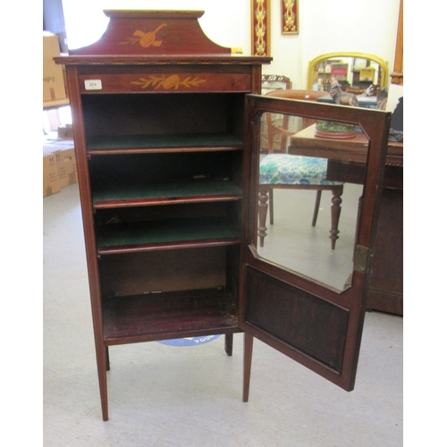 204 - An Edwardian satinwood inlaid mahogany display cabinet with a single glazed and panelled door, raise... 