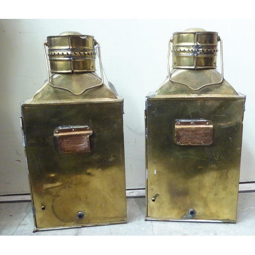 213 - A pair of modern reproductions of brass cased bulkhead lanterns with glazed windows  17