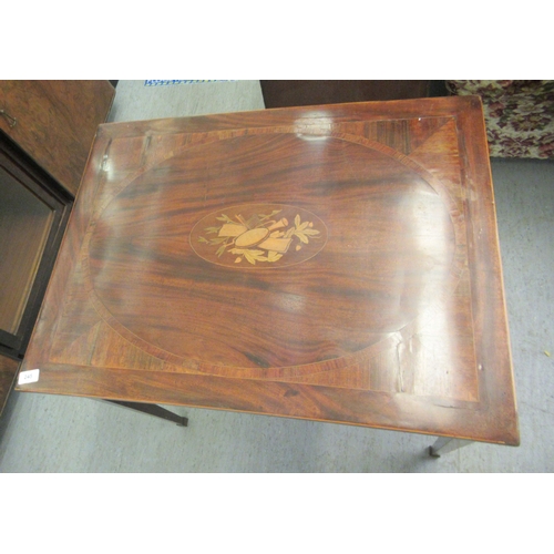 245 - An Edwardian satinwood inlaid mahogany side table, the top with marquetry ornament, over a frieze dr... 