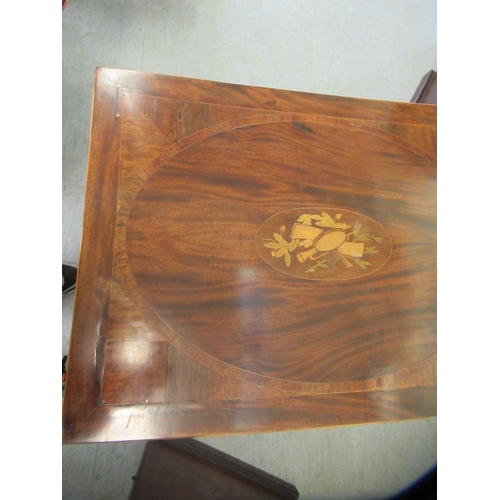 245 - An Edwardian satinwood inlaid mahogany side table, the top with marquetry ornament, over a frieze dr... 