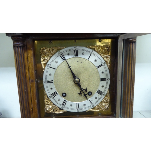 248 - A late Victorian oak cased bracket clock; the 8 day movement faced by a silvered Roman dial  17... 