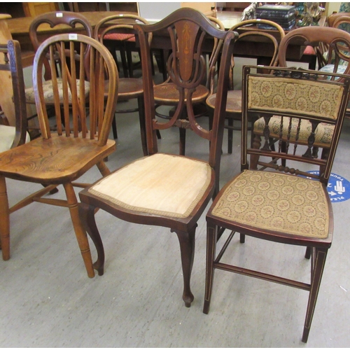 262 - Chairs: to include a pair of Victorian oak examples, each with a splat back and fabric upholstered s... 