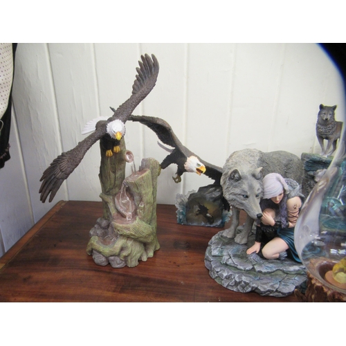 264 - Wolf and eagle related composition ornaments: to include a lamp  16