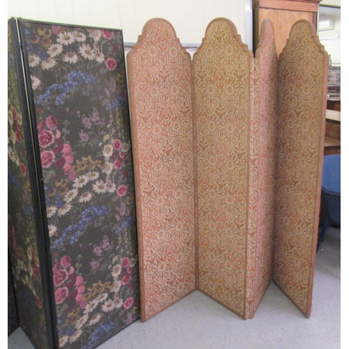 267 - Two early 20thC three fold painted wooden room screens with tapestry panels  72