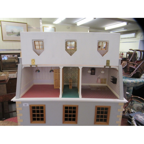 293 - A modern dolls house with hinged doors, on a plinth  32