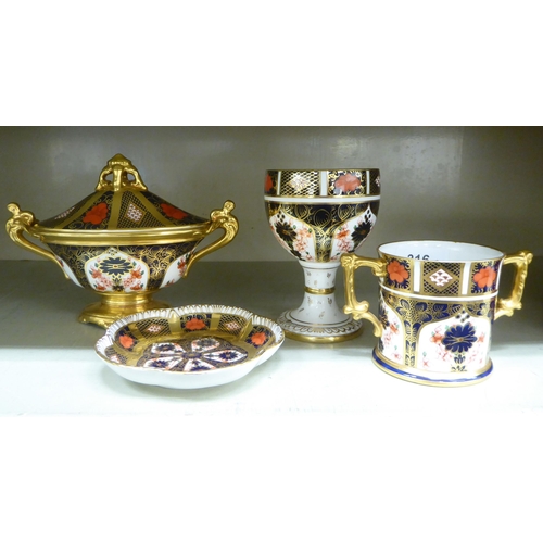 316 - Royal Crown Derby china collectables, decorated in the Imari palette: to include a pedestal goblet