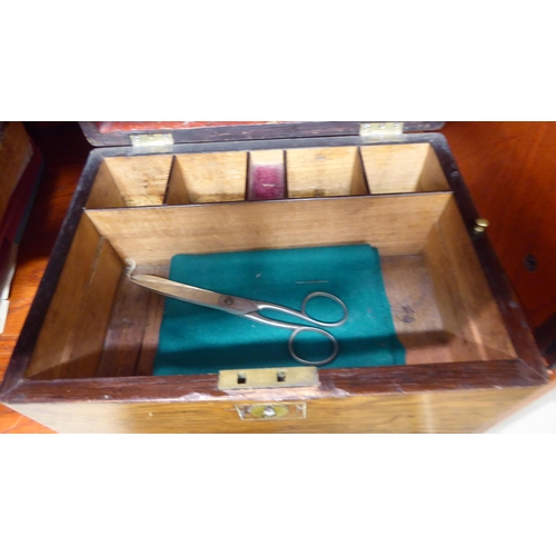 35 - A late Victorian rosewood sewing box with a hinged lid, enclosing a tray fitted interior  6