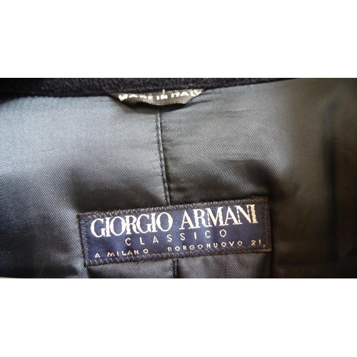 369 - A gentleman's Giorgio Armani dark blue fabric, full length coat  approx. size XXL