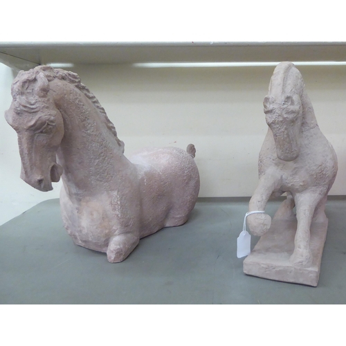 377 - Two pottery model horses  14