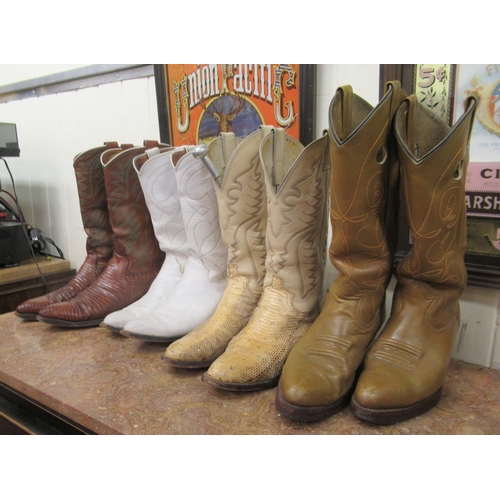 67 - Four pairs of stitched hide/snakeskin cowboy boots  American size 8.5