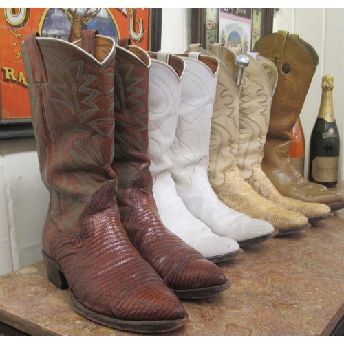 67 - Four pairs of stitched hide/snakeskin cowboy boots  American size 8.5