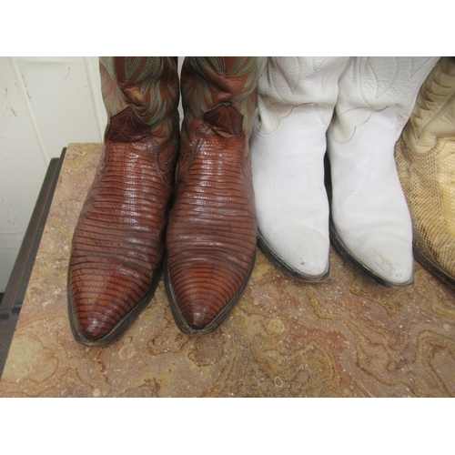 67 - Four pairs of stitched hide/snakeskin cowboy boots  American size 8.5