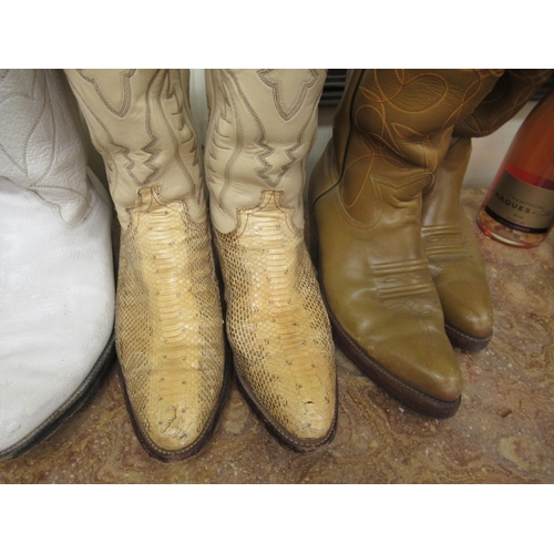 67 - Four pairs of stitched hide/snakeskin cowboy boots  American size 8.5