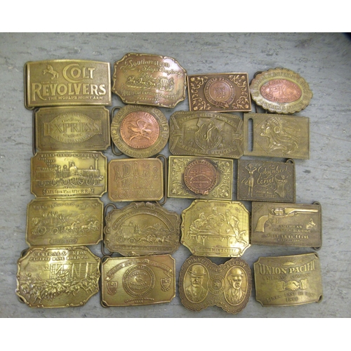 68 - A collection of variously themed, reproductions of American cast brass belt buckles