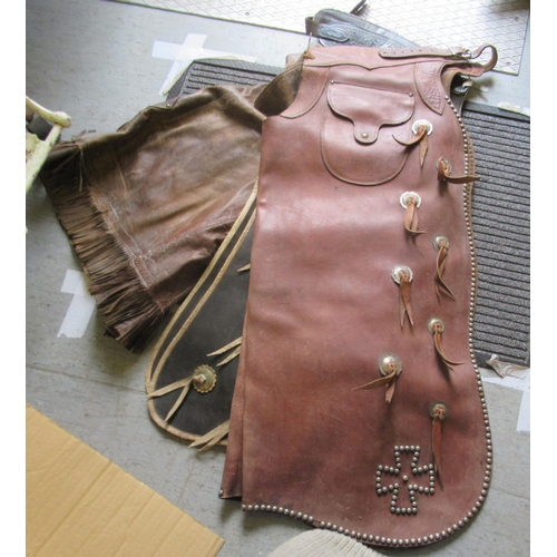 77 - A mixed lot: to include a pair of brown hide riding chaps