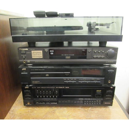 78 - Audio equipment: to include a Rega turn-table; JVC stacking system; and two Toshiba floorstanding sp... 