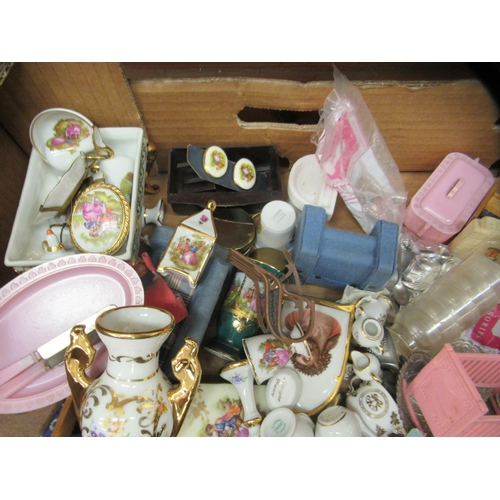 84 - Dolls house accessories: to include furniture; and small, mainly Limoge china collectables