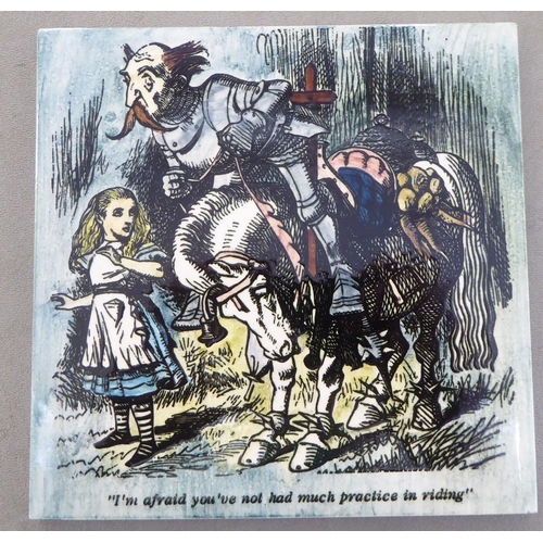 87 - A set of five Alice in Wonderland themed pottery tiles  6