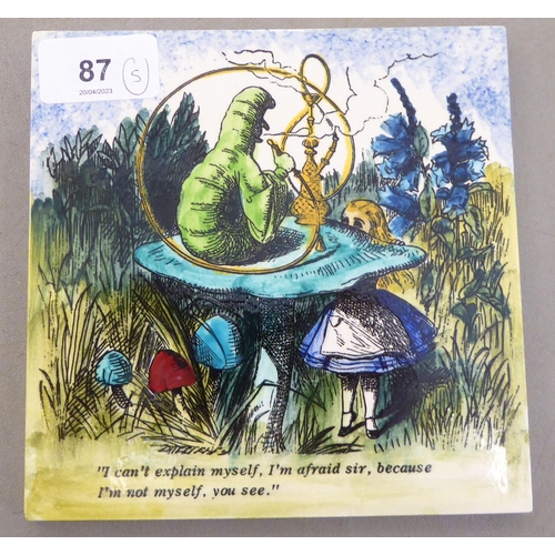 87 - A set of five Alice in Wonderland themed pottery tiles  6