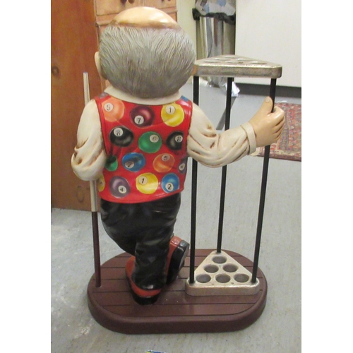 99 - A modern composition snooker cue stand, fashioned as a man wearing a waistcoat  28