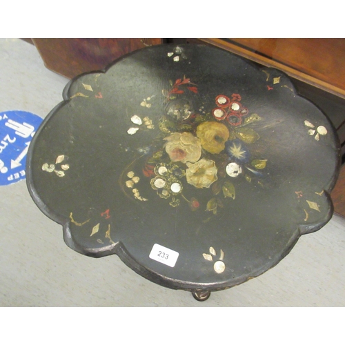 233 - A Regency mahogany pedestal table with a papier mache tray top, raised on a tripod base  28