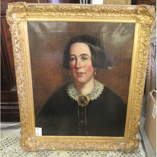 286 - 19thC British School - a half length portrait, a woman with short dark hair  oil on canvas ... 