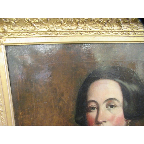 286 - 19thC British School - a half length portrait, a woman with short dark hair  oil on canvas ... 