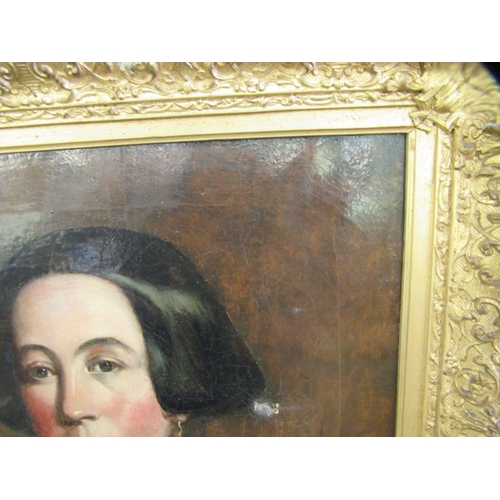 286 - 19thC British School - a half length portrait, a woman with short dark hair  oil on canvas ... 