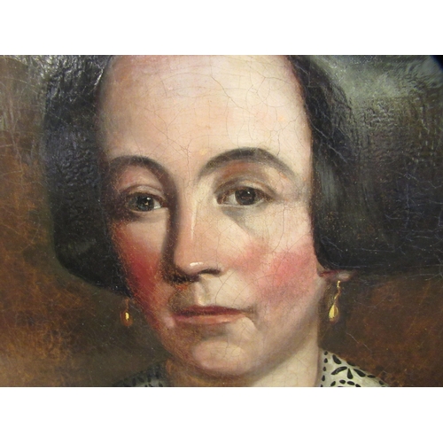 286 - 19thC British School - a half length portrait, a woman with short dark hair  oil on canvas ... 