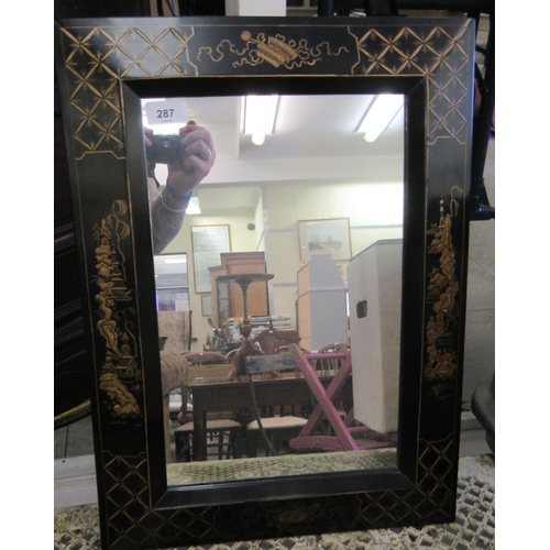 287 - A 20thC mirror, the plate set in a black lacquered frame, decorated in chinoiserie taste  16