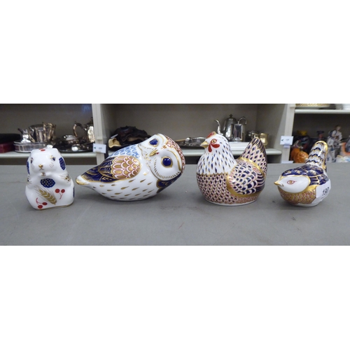 190 - Four Royal Crown Derby china paperweights: to include an owl  3