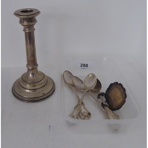 288 - Silver collectables: to include teaspoons; and a decanter label  mixed marks 