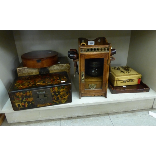 358 - A mixed lot: to include an Edwardian oak smokers cabinet with a glazed door, on a plinth  12