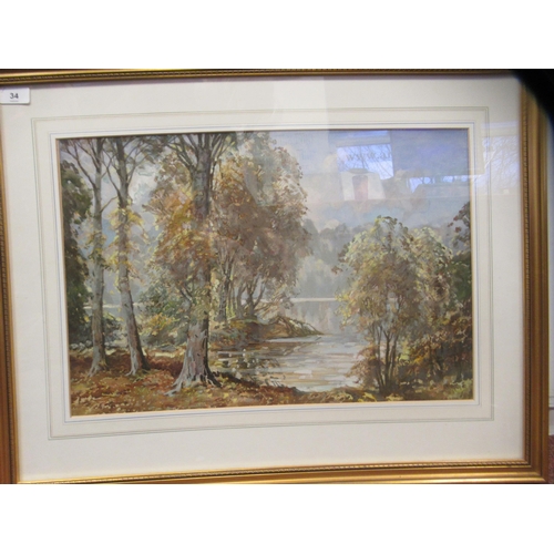 34 - John Arthur Dees - a woodland lake scene  gouache  bears a signature  14.5