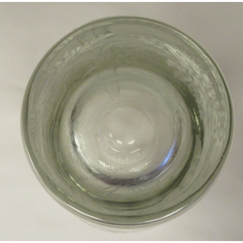 4 - A 19thC Continental glass vase of tapered cylindrical form, engraved with a woodland scene and a lea... 