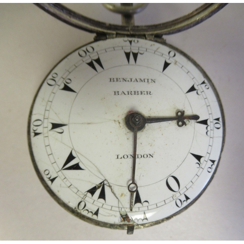 41 - A George III 1792 silver pair cased pocket watch, the movement, No.7935, faced by a white enamel dia... 